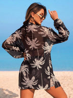 Conjunto Kimono Tela Estampa Coqueiro com Shorts