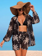 Conjunto Kimono Tela Estampa Coqueiro com Shorts