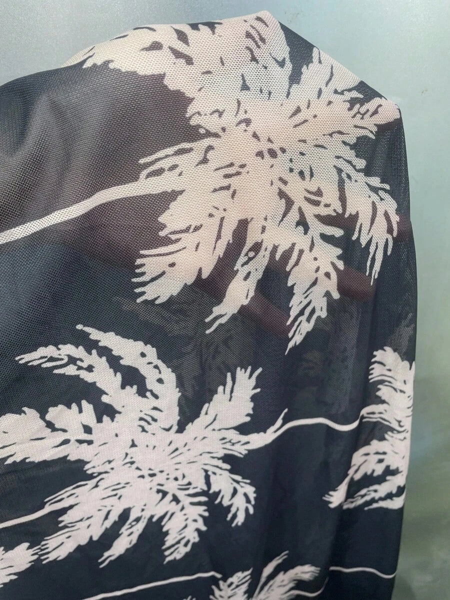 Conjunto Kimono Tela Estampa Coqueiro com Shorts