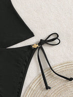 Tankini Vazado Nó Estilizado Amarração Ajustável