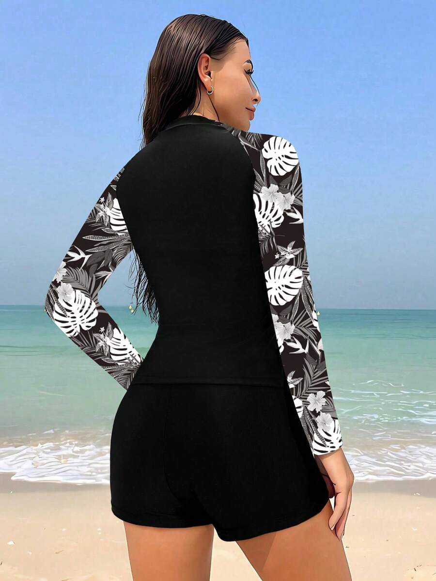 Conjunto UV Manga Longa Estampa Floral