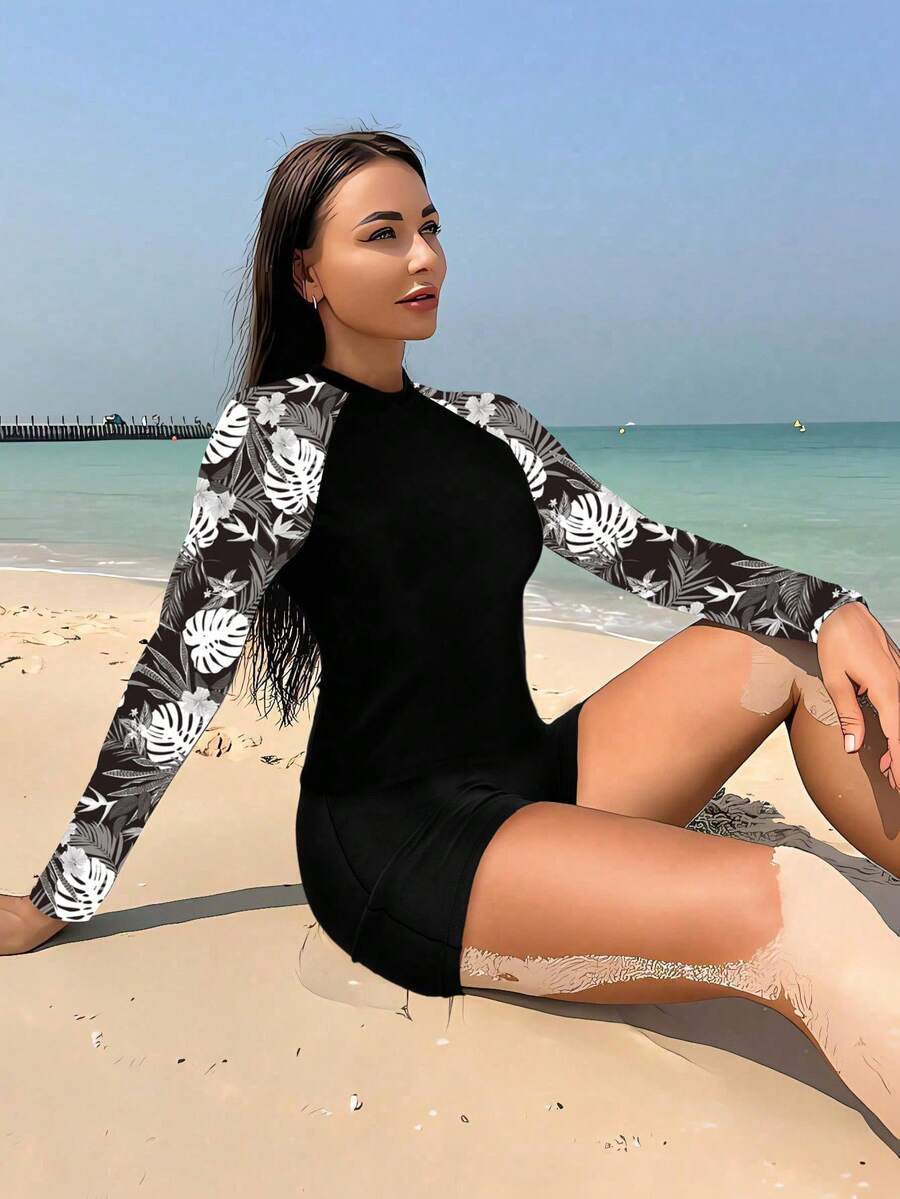 Conjunto UV Manga Longa Estampa Floral