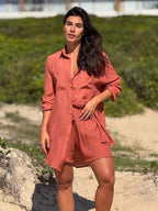 Conjunto Camisão e Short Praia Cor Sólida Anti-UV