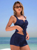 Conjunto Tankini Laço Frontal com Shorts Franzido