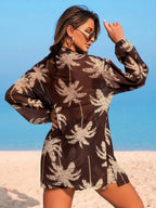 Conjunto Kimono Tela Estampa Coqueiro com Shorts