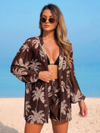 Conjunto Kimono Tela Estampa Coqueiro com Shorts