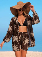 Conjunto Kimono Tela Estampa Coqueiro com Shorts