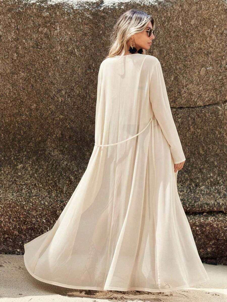 Kimono Tule Cinto Manga Longa