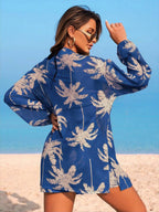 Conjunto Kimono Tela Estampa Coqueiro com Shorts