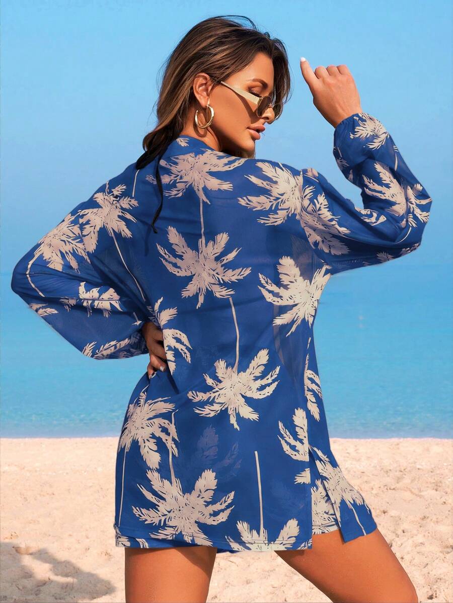 Conjunto Kimono Tela Estampa Coqueiro com Shorts