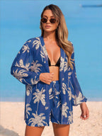 Conjunto Kimono Tela Estampa Coqueiro com Shorts