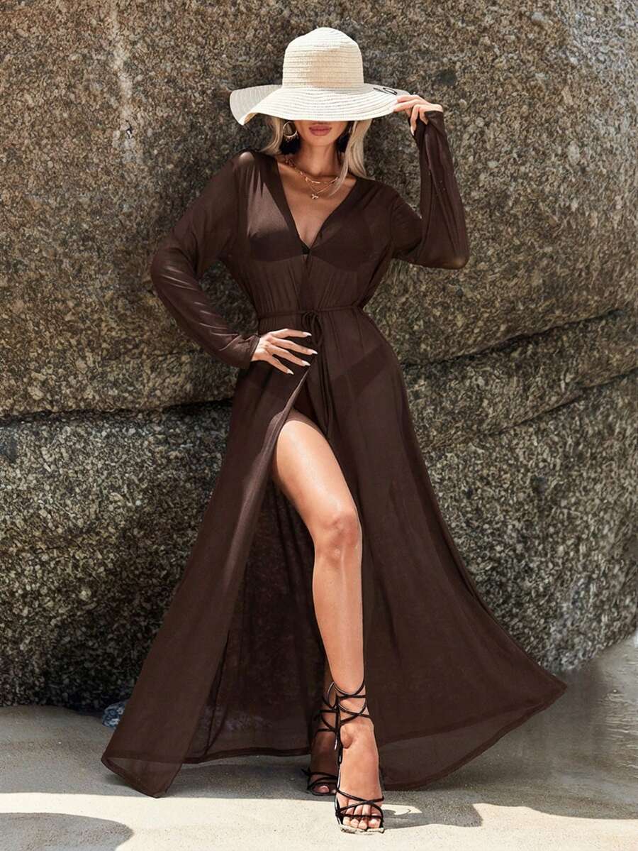 Kimono Tule Cinto Manga Longa