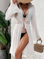 Kimono Renda Vazada Amarração Frontal