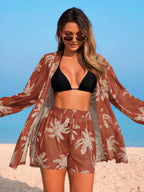 Conjunto Kimono Tela Estampa Coqueiro com Shorts