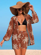 Conjunto Kimono Tela Estampa Coqueiro com Shorts