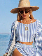 Conjunto Cropped Manga Ampla Saia Longa Fenda
