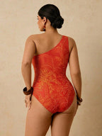 Maiô Tropical Plus Size Assimétrico com Nó Lateral