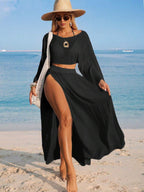Conjunto Cropped Manga Ampla Saia Longa Fenda