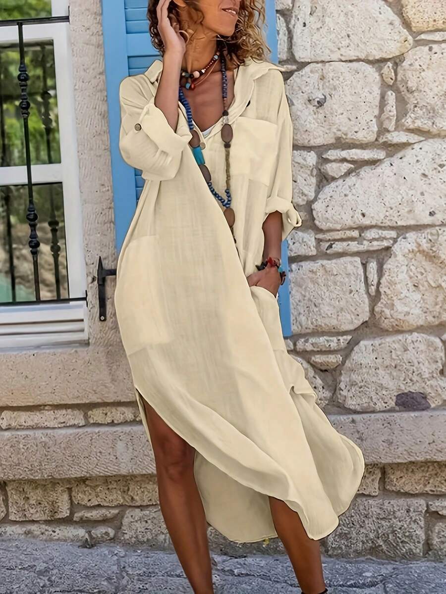Saída de Praia Camisa Longa Bolsos Laterais