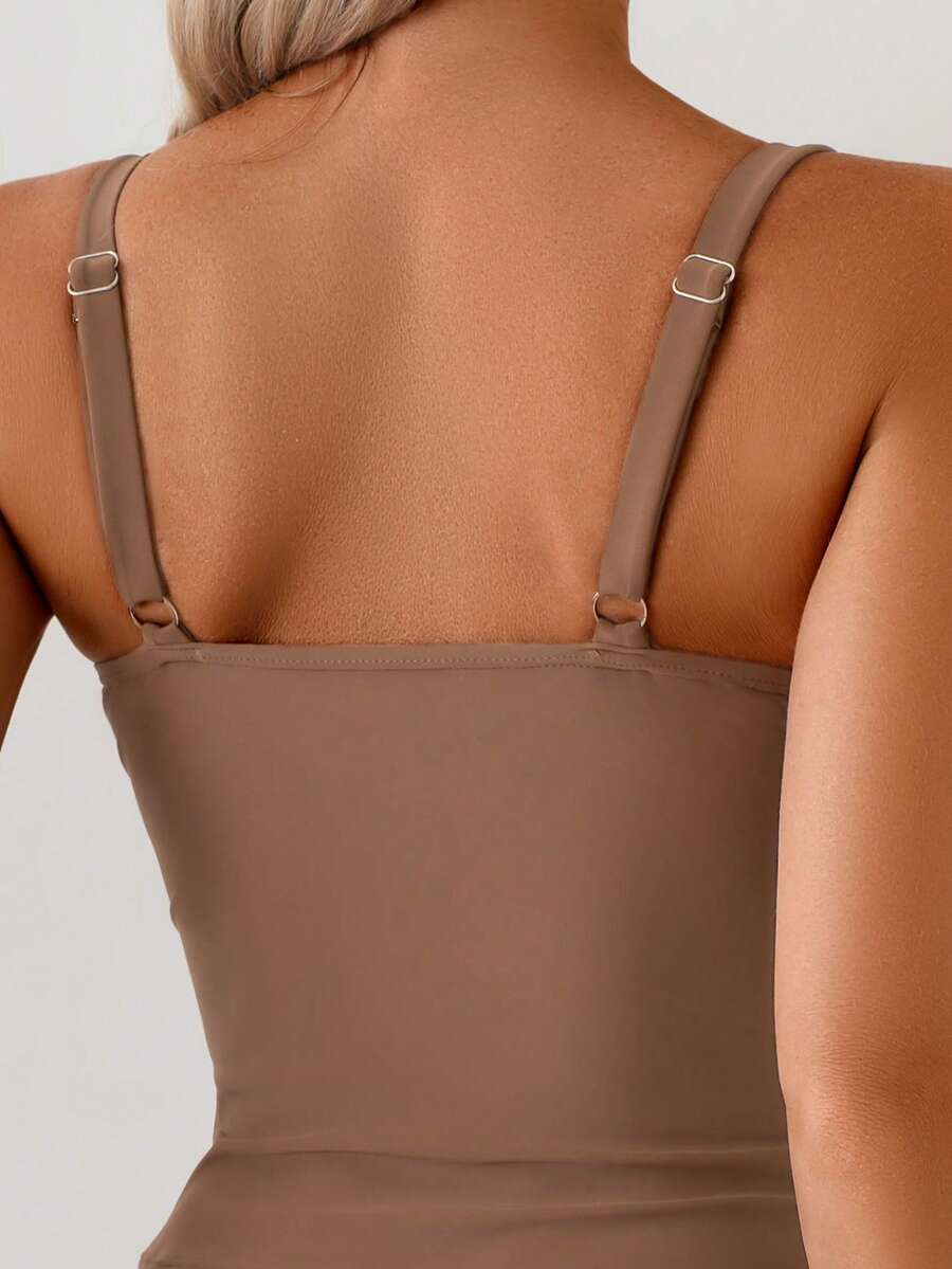 Tankini Torção Frontal Franzido Anel Dourado