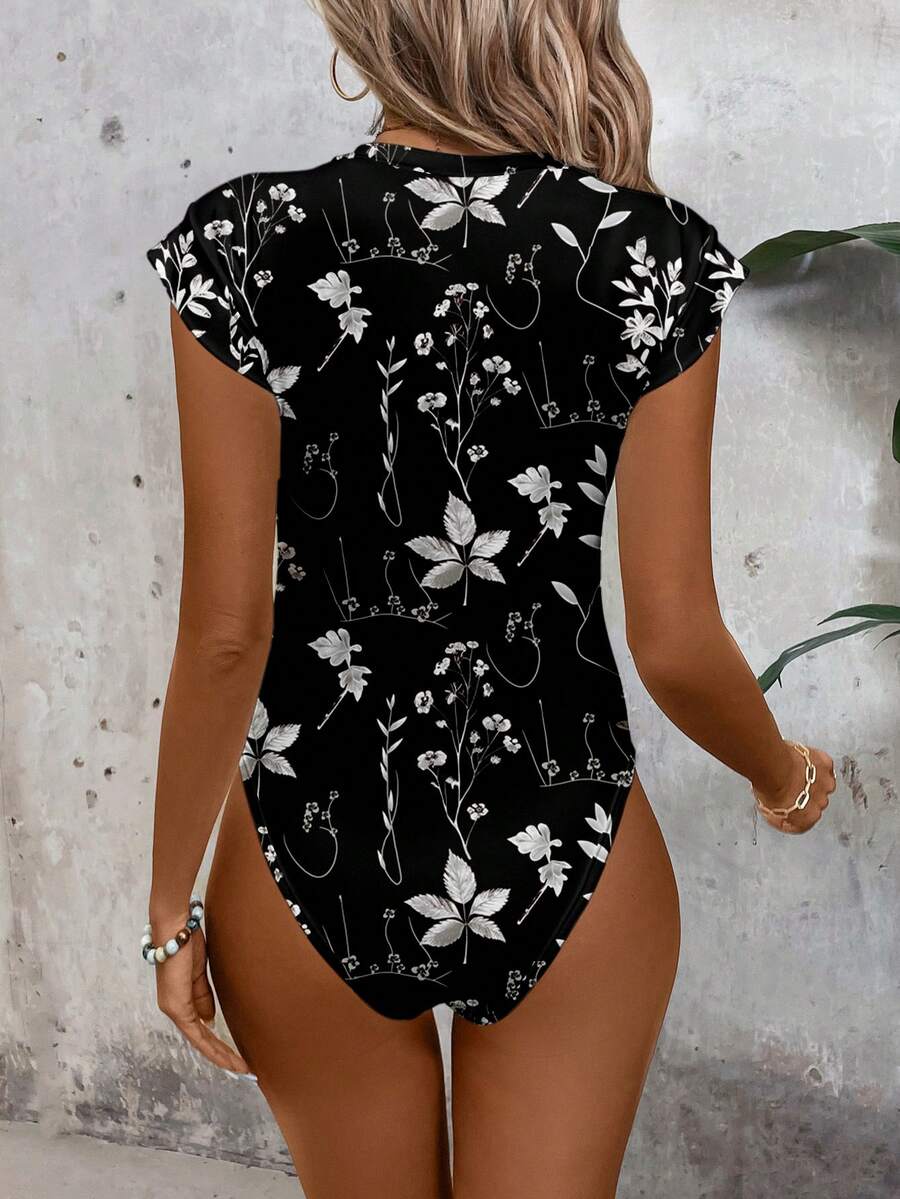 Body Floral Manga Curta Gola Alta