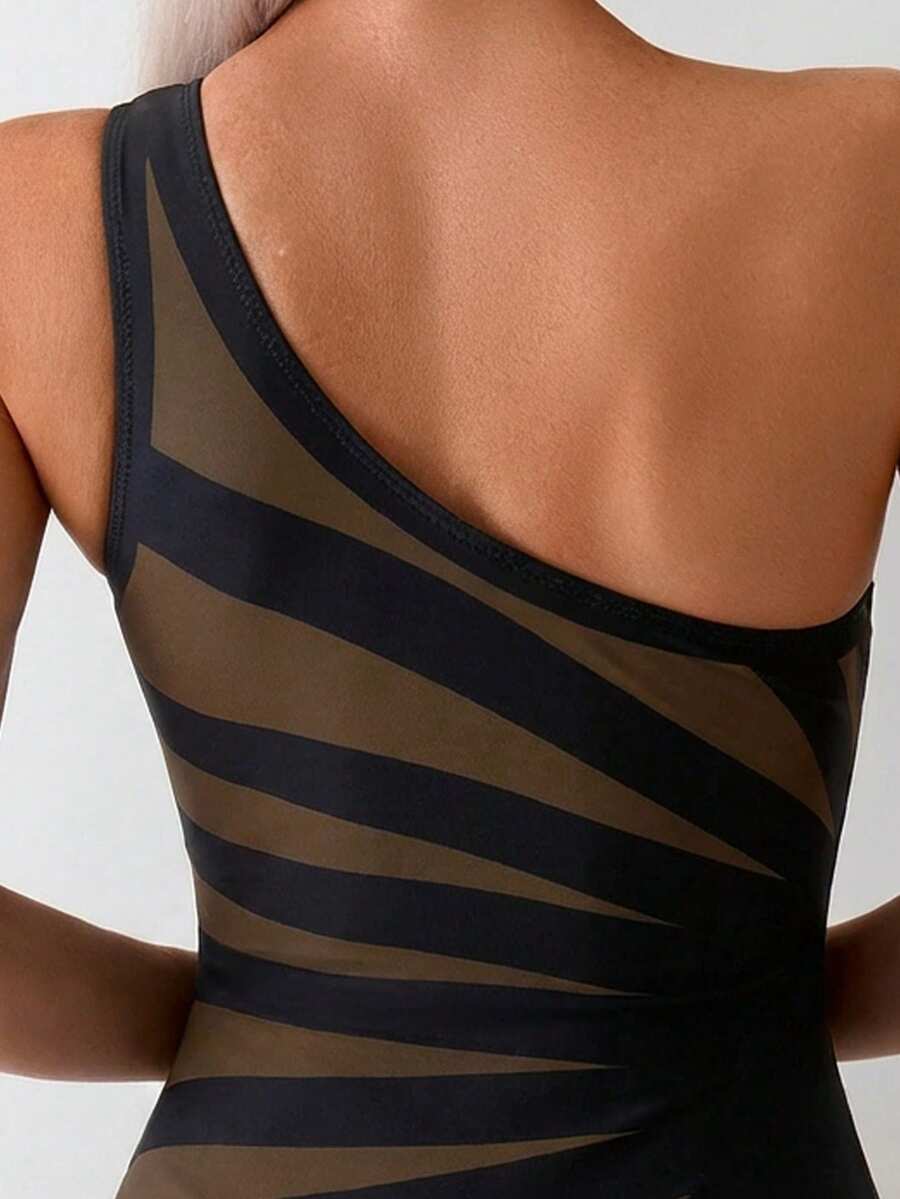 Maiô Monokini Listras Diagonais Ombro Único
