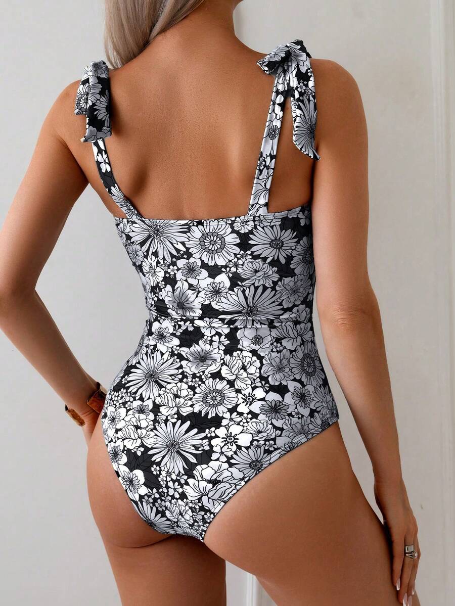 Maiô Estampado Alças de Amarrar Bojo em V