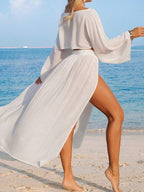 Conjunto Cropped Manga Ampla Saia Longa Fenda