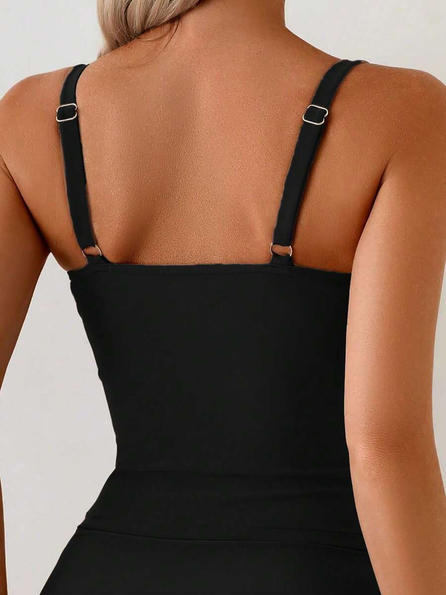 Tankini Torção Frontal Franzido Anel Dourado