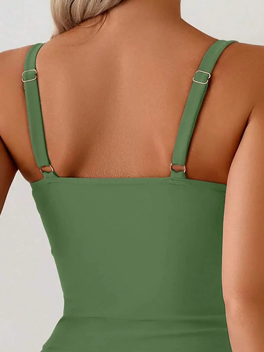 Tankini Torção Frontal Franzido Anel Dourado