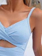 Maiô Listrado Frente Cruzada Recorte Vazado
