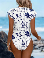 Body Floral Manga Curta Gola Alta