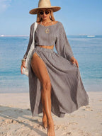 Conjunto Cropped Manga Ampla Saia Longa Fenda