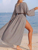 Conjunto Cropped Manga Ampla Saia Longa Fenda