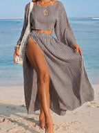 Conjunto Cropped Manga Ampla Saia Longa Fenda
