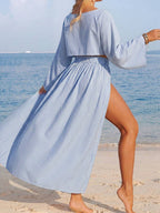 Conjunto Cropped Manga Ampla Saia Longa Fenda