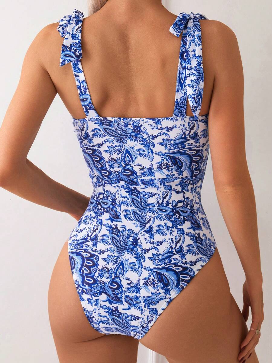 Maiô Estampado Alças de Amarrar Bojo em V