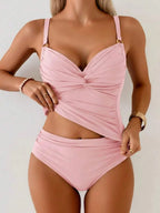 Tankini Torção Frontal Franzido Anel Dourado