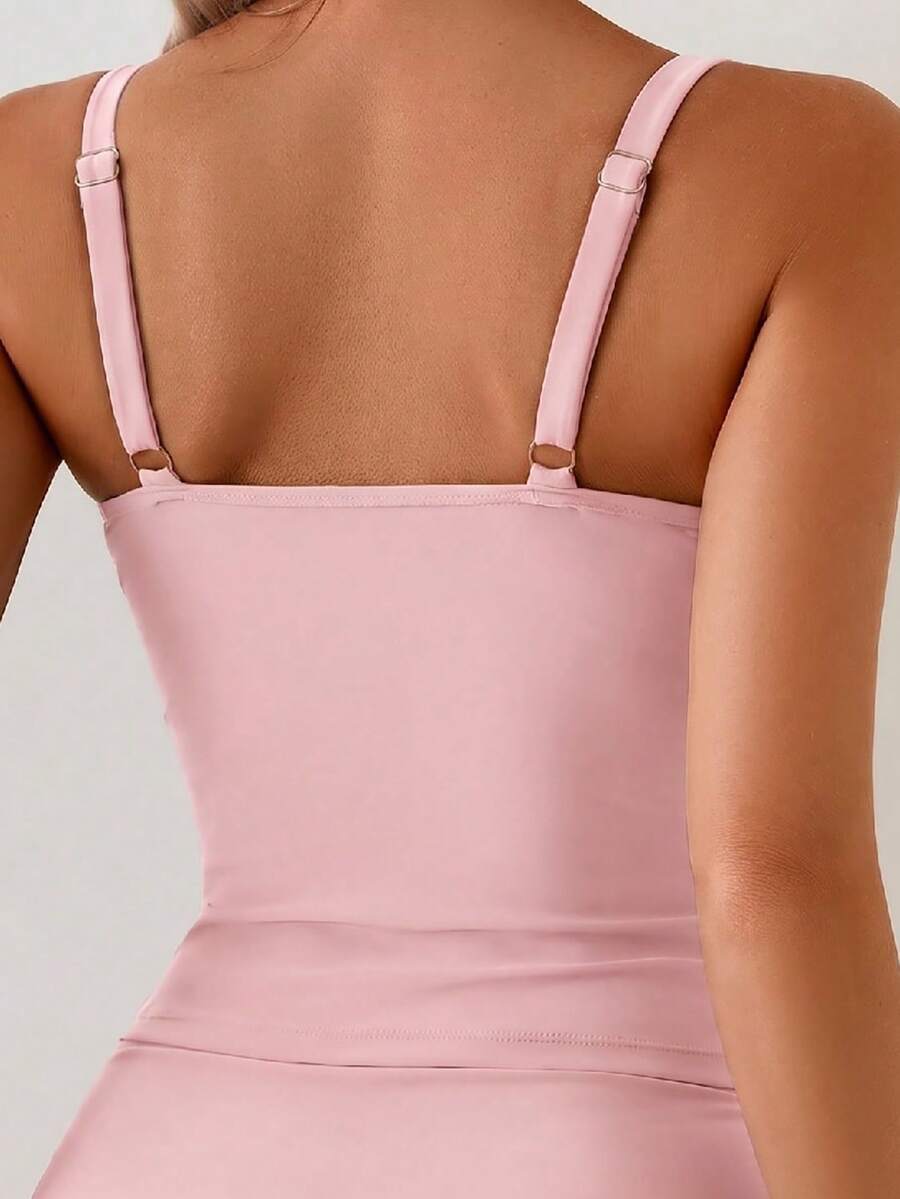 Tankini Torção Frontal Franzido Anel Dourado