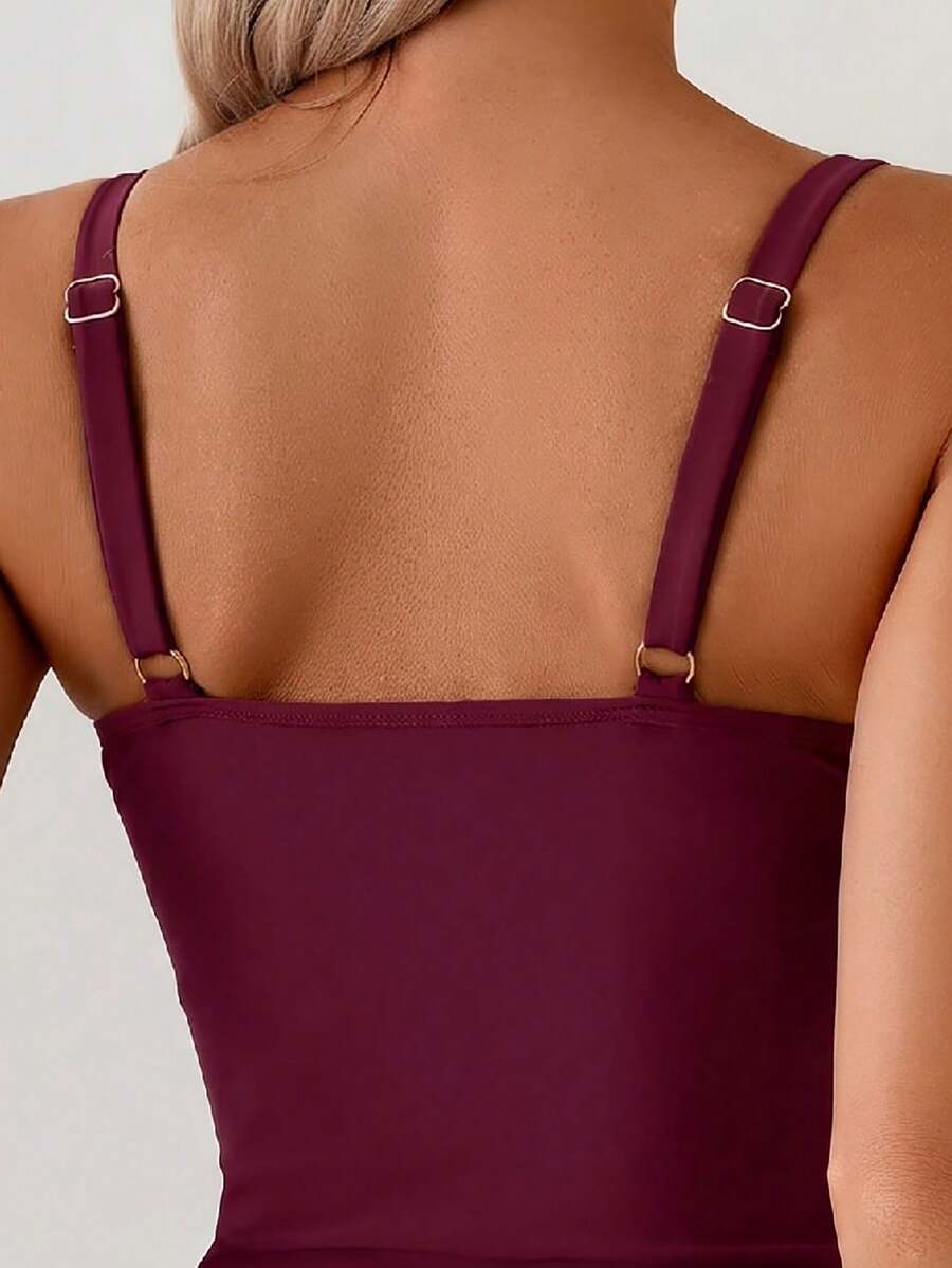 Tankini Torção Frontal Franzido Anel Dourado