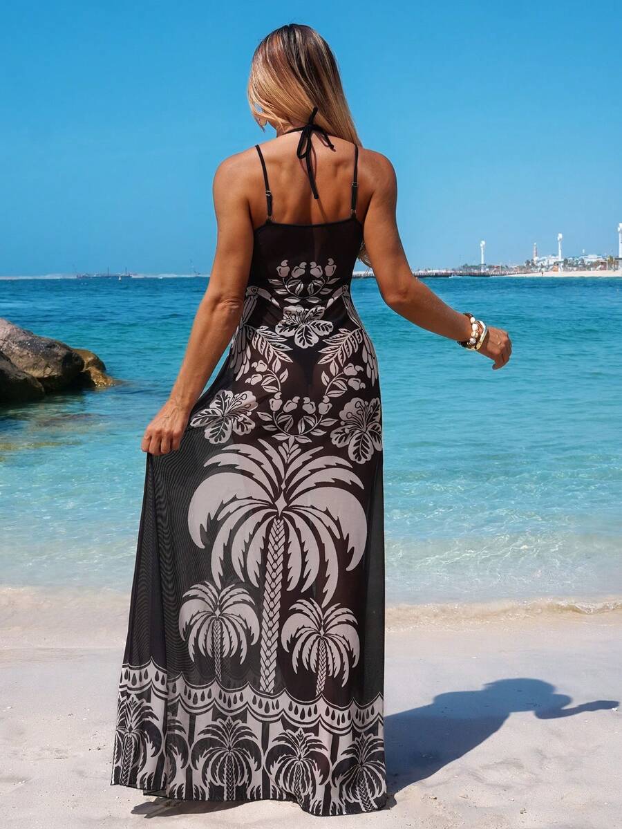 Saída de Praia Longa Estampa de Folhas