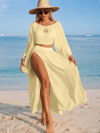 Conjunto Cropped Manga Ampla Saia Longa Fenda