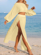 Conjunto Cropped Manga Ampla Saia Longa Fenda