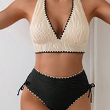 Conjunto de Biquíni Texturizado Halter Amarração