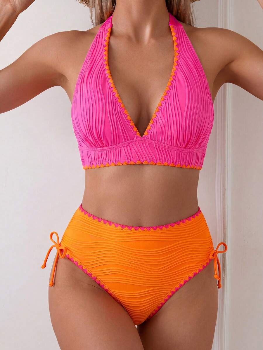 Conjunto de Biquíni Texturizado Halter Amarração
