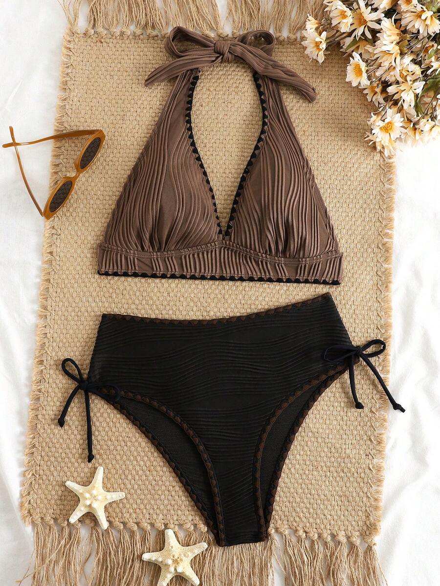 Conjunto de Biquíni Texturizado Halter Amarração