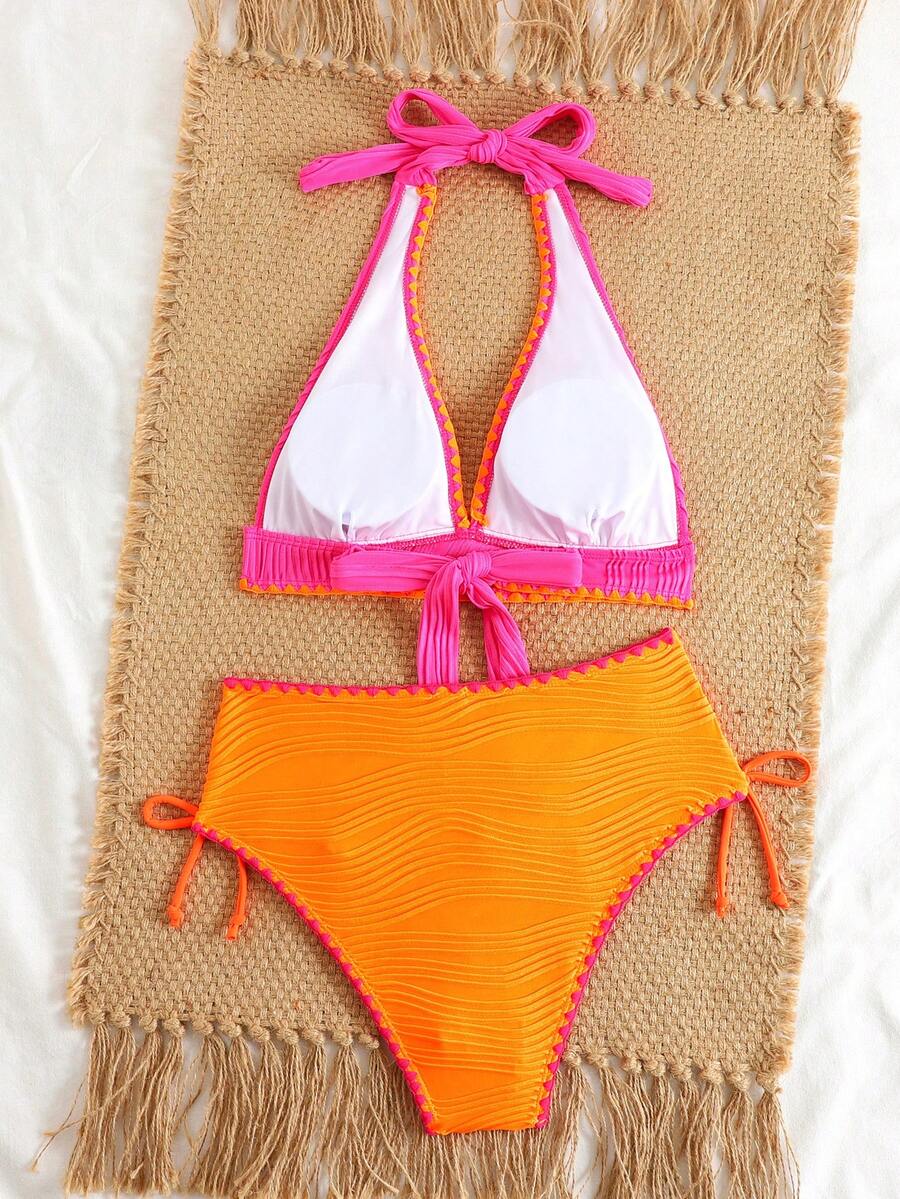 Conjunto de Biquíni Texturizado Halter Amarração