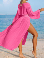 Conjunto Cropped Manga Ampla Saia Longa Fenda