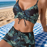 Conjunto Biquíni Boho Tropical Decote V Cordão