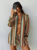 Conjunto Camisa Chiffon Listrada com Shorts